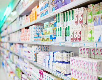 Everything for your ailments. An aisle in a pharmacy.